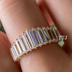 Baguette Cut Ring Moissanite Diamond Engagement Ring Half Eternity Wedding Band Statement Minimalist Ring Anniversary Gifts Promise Ring