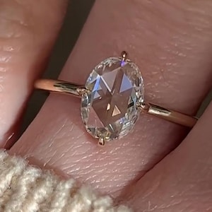 Solitaire roosgeslepen diamanten ring 2,00 CT ovale roosgeslepen verlovingsring antieke roosgeslepen moissaniet ring bruiloft roos geslepen ring 14 kt geelgoud