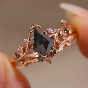 Einzigartige Salz & Pfeffer Diamant Verlobungsring Kite Cut Diamant Verlobungsring Rose Gold Verlobungsring Diamant Hochzeit Jahrestag Versprechen Ring geschwungen