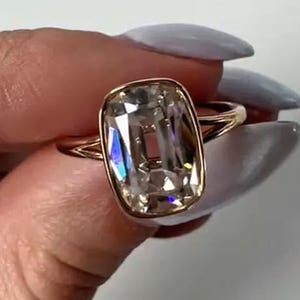 Old Mine Elongated Cushion Cut Moissanite Diamond Engagement Ring Split Shank Bezel Set Ring 14K Gold Wedding Ring Anniversary Gift For Her