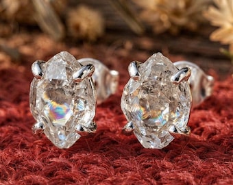 Råa Herkimer diamantörhängen, 925 sterlingsilver, Herkimer örhänge, minimalistiska örhängen, helande kristallsmycken, aprilfödelsedagspresent