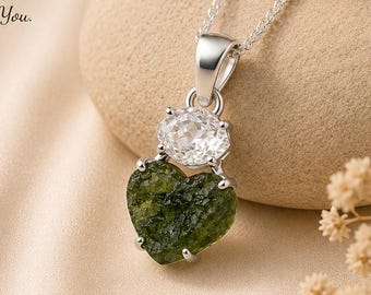 Hjärtformad Moldavit Herkimer diamanthänge, 925 sterlingsilver, tjeckisk Moldavitkristall, äkta Tektit helande smycken, födelsedagspresent