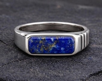 Lapis Lazuli signetring för män, 925 sterlingsilverring, blå stenring, herr statementring, minimalistiska signetsmycken, present till honom