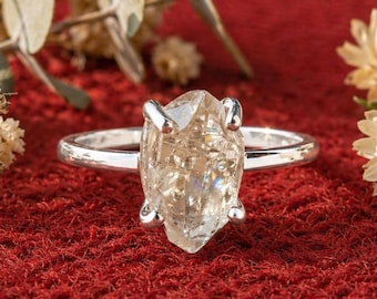 Herkimer diamantring, 925 sterlingsilver, damring, rå kristallkvarts, handgjorda bohemiska smycken, damring, jubileumspresent till henne
