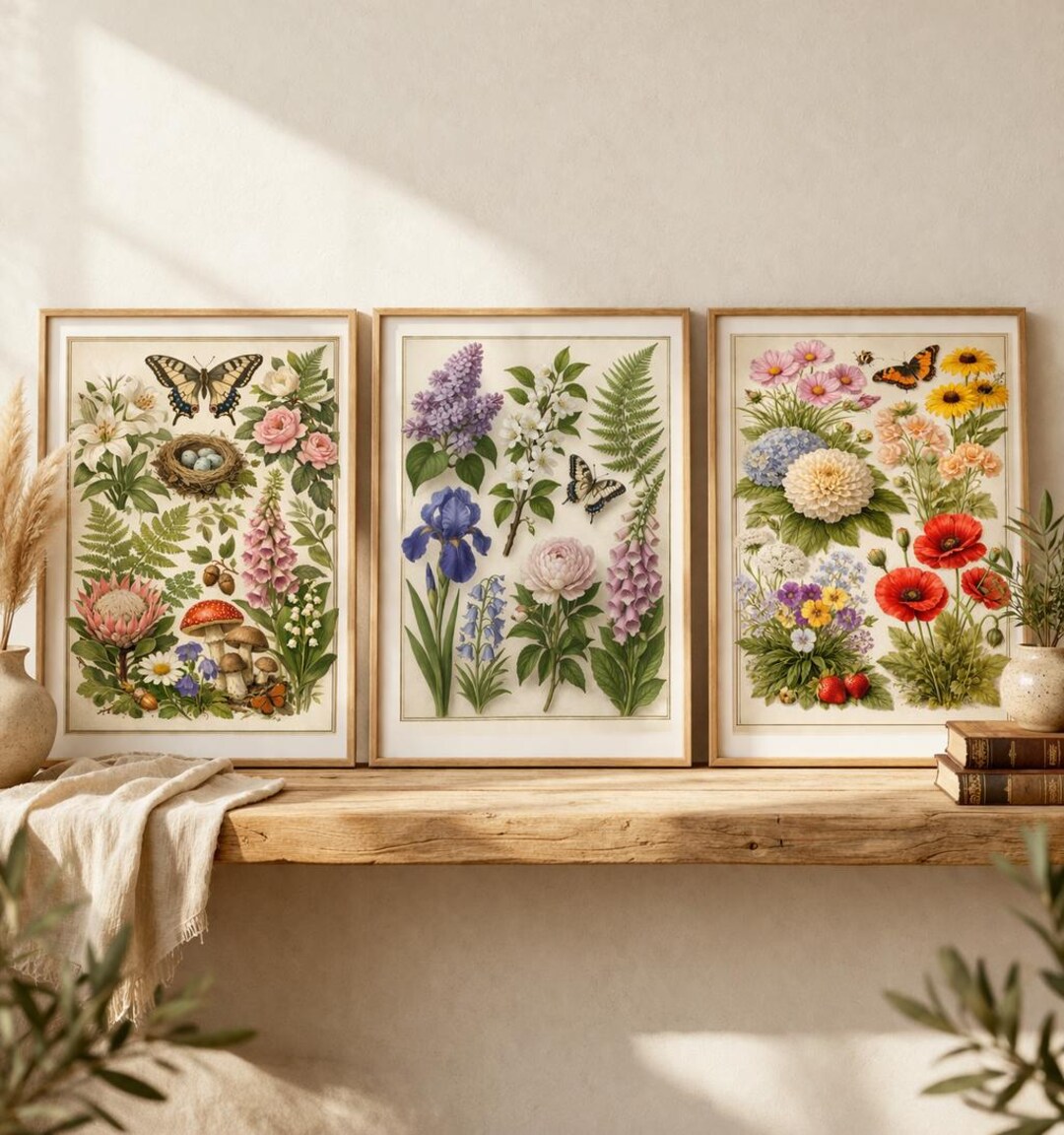 Vintage Botanical Print Set | Natural History Floral Illustration ...