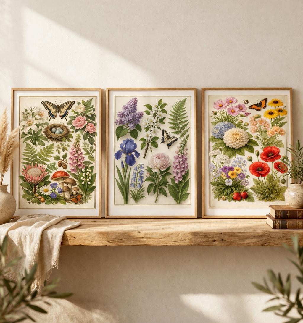 Vintage Botanical Print Set | Natural History Floral Illustration ...