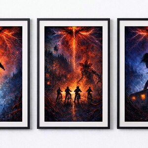 Láminas inspiradas en Stranger Things / Láminas de terror y ciencia ficción retro (tamaño A4 o A3) Juego de 3
