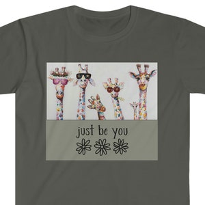 Whimsical Giraffe T shirt, Just be You, Gift for Animal Lover, Upbeat Gift, Yellow Background T-Shirt