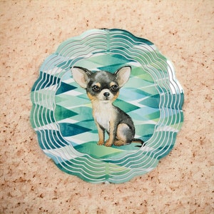 Chihuahua Green Leaves Wind Spinner Yard Art Garden Art Colorful House Warming gift Pet lover Dog Mom