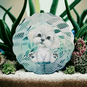 Maltese Puppy Wind Spinner Yard Art Garden Art Colorful House Warming gift Pet lover Dog Mom
