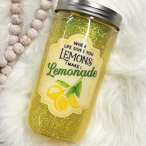 Glitter Resin Epoxy 24oz Mason Jar Tumbler When Life gives you lemons Custom and Personalize Ready to sell Ready to ship RTS