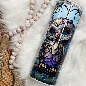 Stained Glass Owl 3D 20 oz Sublimation Tumbler RTS Ready to Ship Ready to Sell Owl Lovers