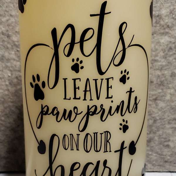 Memorial Love Pets Leave Pawprints on our Heart Custom Flameless Battery Operated LED Candle 3x6