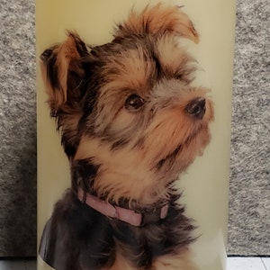 Pet Dog Yorkie Custom Flameless Battery Operated LED Candle 3x6 Memorial Love