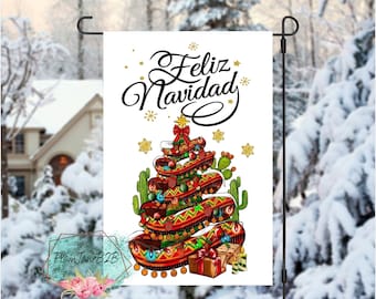 Feliz Navidad Sombreros 12x18 inch Garden Flag winter yard  Winter Flag Winter Garden Flag Outdoor Decor Hispanic Mexican