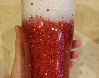 Red and White Ombre Glitter Tumbler Choose your Size ***Read the Description***