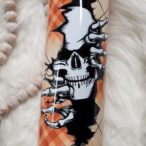 Halloween Skull Breakout Orange Plaid 20 oz Sublimation Tumbler RTS Ready to Ship Ready to Sell
