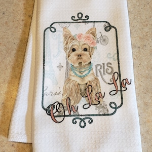 Kitchen Tea Towels Sublimation Girl Yorkie in Paris