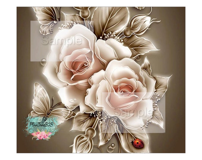 Roses Ladybug Lady Bug Butterfly Flowers PNG Sublimation 20 Oz Skinny ...