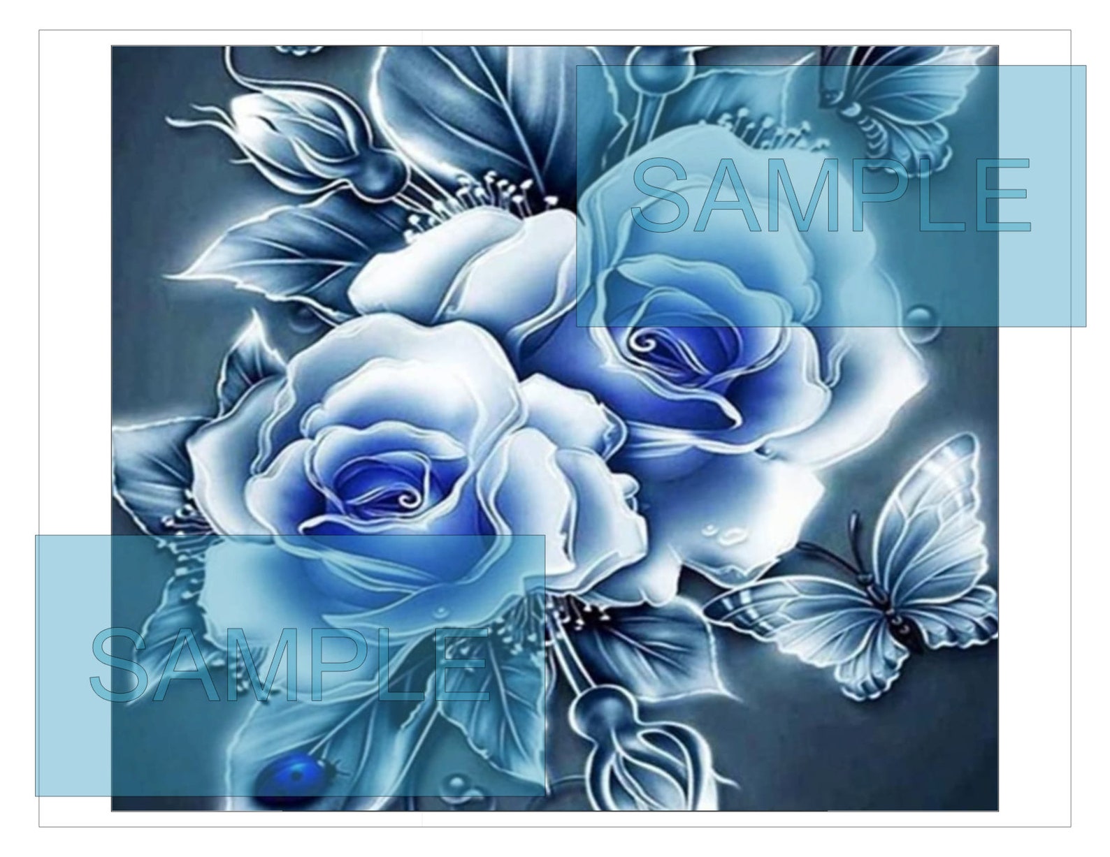 Blue Flowers Roses Butterfly Ladybug Lady Bug PNG Sublimation Design 20 ...