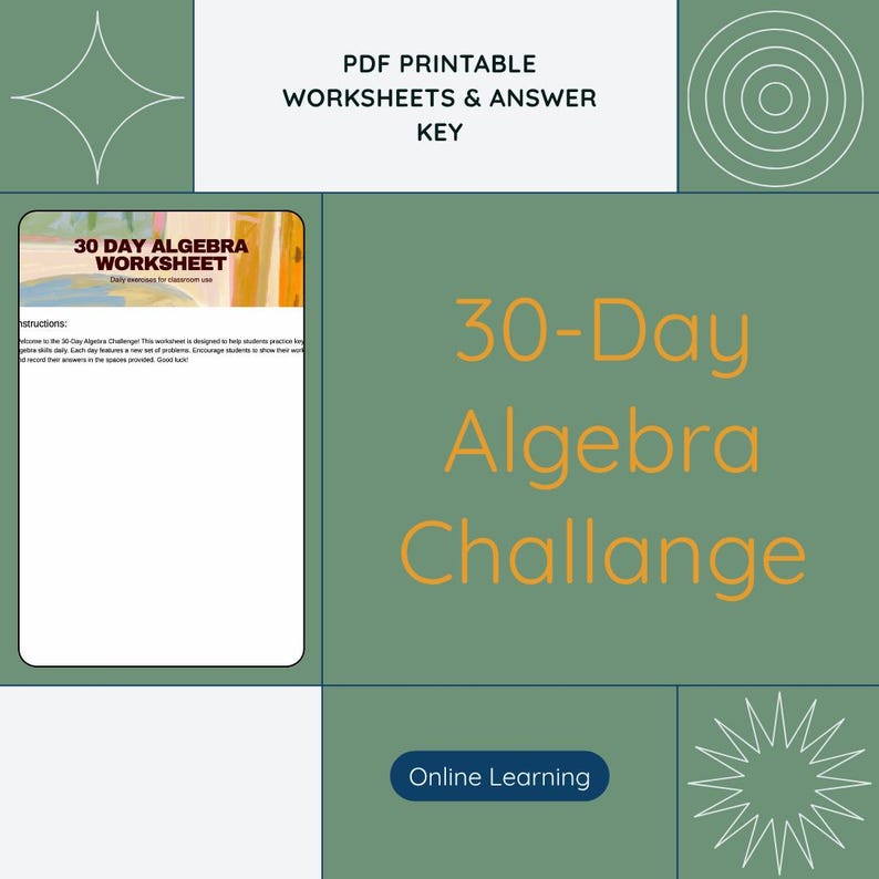 30-day Algebra Skill Builder - Printable PDF Worksheets + Answer Key ...