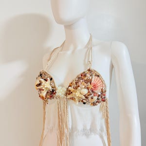 Handmade Seashell Bra Top, Pearl Shell Top, Mermaidcore Festival Top, Boho Beachwear, Coastal Statement Top