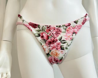 Vintage Cheeky Bottom, Handgjord Dambikini, Cottagecore Badkläder, Rosa Rosbikini