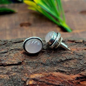 AAA Rozenkwarts 925 zilveren steker met ronde vorm, roze rozenkwarts stekeroorbel Handgemaakte sieraden stekeroorbel Mooie kleine stekercadeau