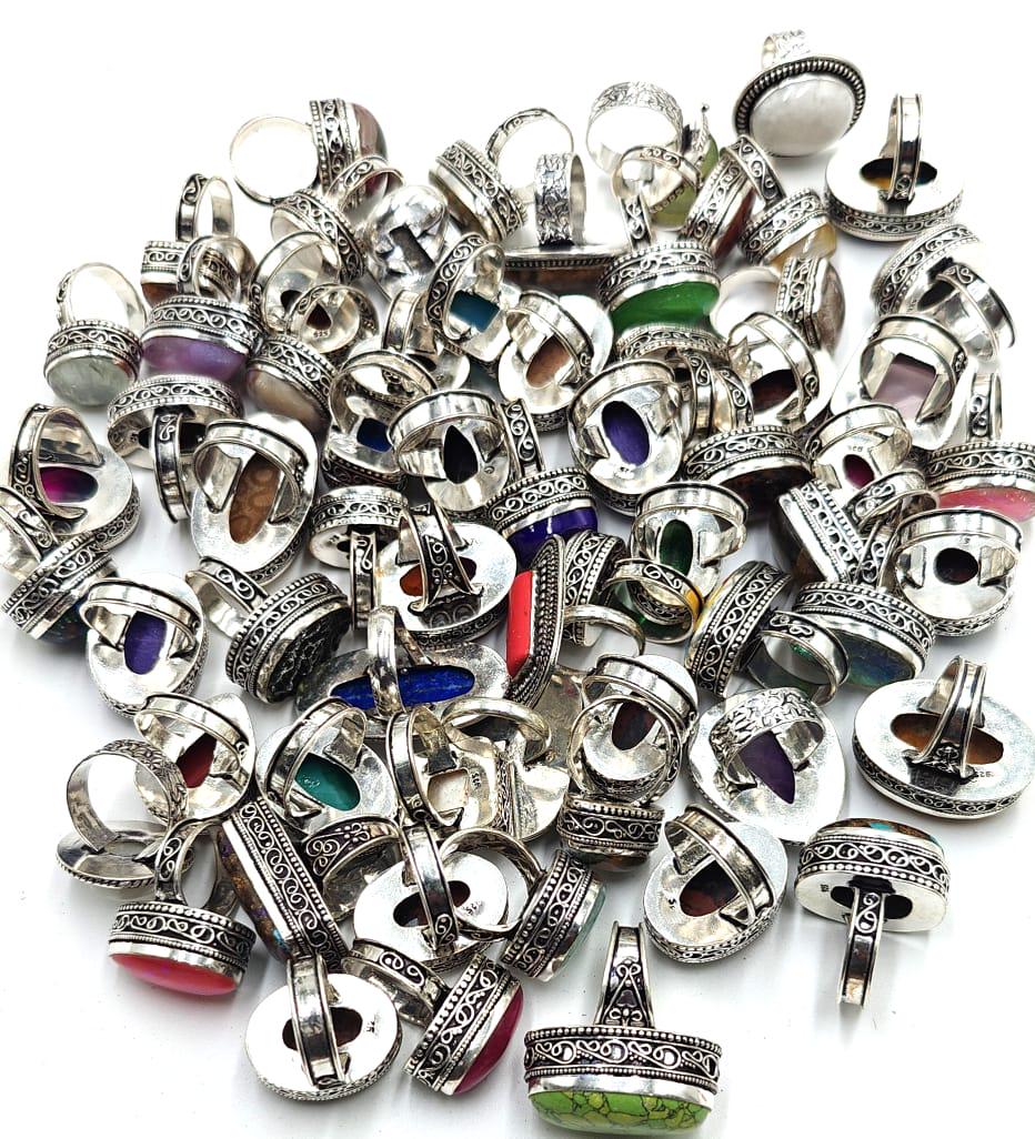 Natural Gemstone Ring Lot: Bazal Style Jewelry