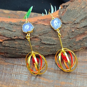 Jhumki Earring Gold Plated Jewellery Earring Gift Blue Druzy  Earrings Dangle, Druzy Agate Earrings Statement Earring Long Hook Earring Gift