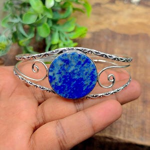 Lapis Lazuli 925 Silver Bangle: Adjustable Gemstone Cuff