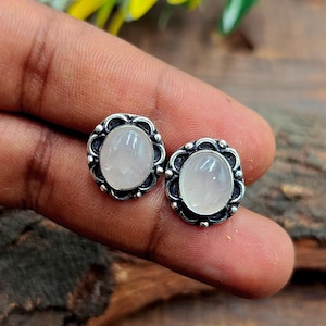 Rose Quartz 925 Silver Round Shape Stud Earring, Pink Rose Quartz Stud Earring Handmade Jewellery Stud Earring Beautiful Small Stud Guft