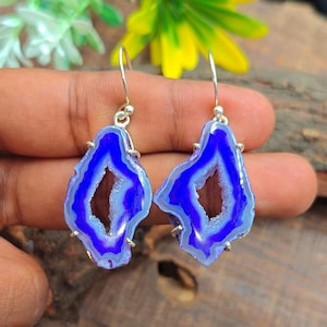 Purple Geode Earrings Dangle, Druzy Agate Earrings Statement, Gemini Birthstone, Unique Birthday Gift for Her, Anniversary Gifts for Wife
