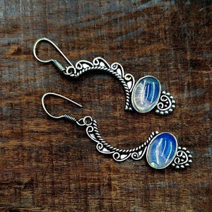 Blue Opalite Gemstone Oval Shape Earring 925 Sterling Silver Plated Gemstone Earring Handmade Opal Earring Unique Hook Earring Gift