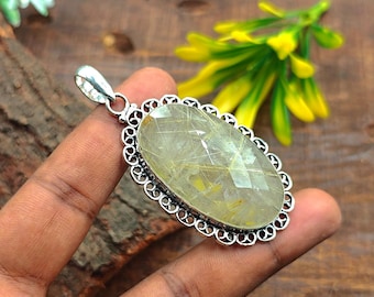 Golden Rutile Sterling Silver Pendant: Handmade Gemstone Jewelry