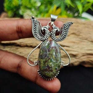 Natural Dragon Jasper Gemstone Pendant 925 Silver Plated Ready To Wear Jewelry Pendant Beautiful Picock Gemstone Pendant Women Gift
