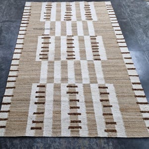 Handwoven Jute Wool Dhurrie Rug, Flat Weave Area Rug - Custom Size