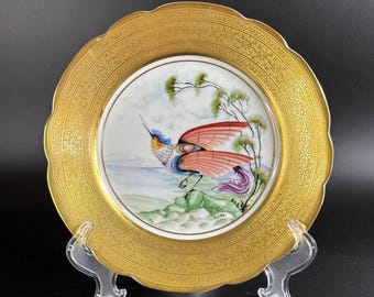 Bidasoa Spain Decorative Plate with Oriental Bird and Gilded Border. 25 cm. (9.8 in)