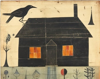 Bill&#39;s Cabin - Folk Art Print in der herzerwärmenden Art Brute, naive Außenseiterkunst - ein großartiges Beispiel roher Kunst für den ernsthaften Sammler.