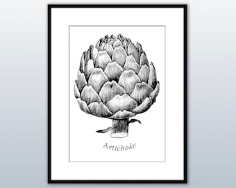 Per autostampa ~ download digitale ~ "Carciofo" Incisione vintage adatta per incorniciare, creare, biglietti di auguri, magliette, ecc.