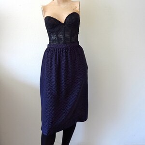 1980s Silk Polka Dot Skirt / black straight skirt with purple micro-dots / vintage spring & summer fashion image 2