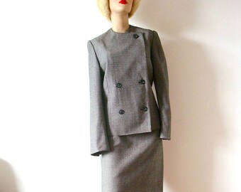 Vintage Akris Suit, designer vintage wool tweed straight skirt and jacket