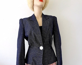 Vintage 1980s Suit Coat / 1940s Style Polka Dot Jacket