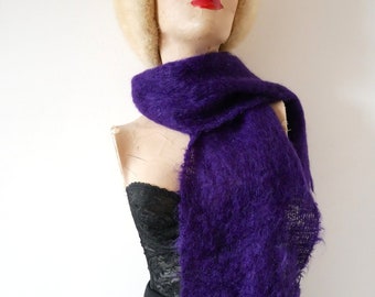 Vintage Purple Mohair Scarf - fuzzy wool wrap