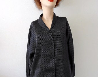 Calvin Klein Polka Dot Silk Blouse / Designer Vintage Shirt