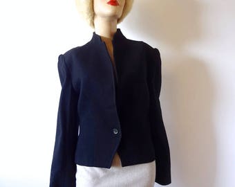 1980s Black Wool Jacket, women's vintage suit coat, blazer size M