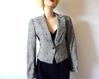 1980s Cropped Wool Jacket women's retro blazer, designer vintage checked suit coat size S
