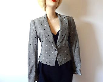 Vintage Agnes B Wool Checkered Jacket: 90s Knit Sleeve, Size Small