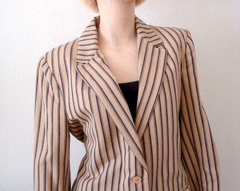1960s Twill Blazer / Mod Striped Jacket / Collegiate Chic Vintage Suit Coat