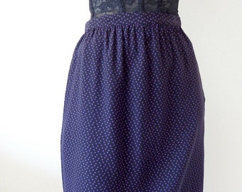 1980s Silk Polka Dot Skirt / black straight skirt with purple micro-dots / vintage spring & summer fashion